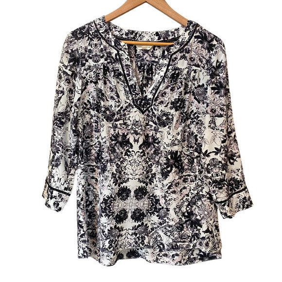Rebecca Taylor Silk Floral 3/4 Sleeves Blouse Flowy Crochet Women's Sz 6 Office - Picture 1 of 12